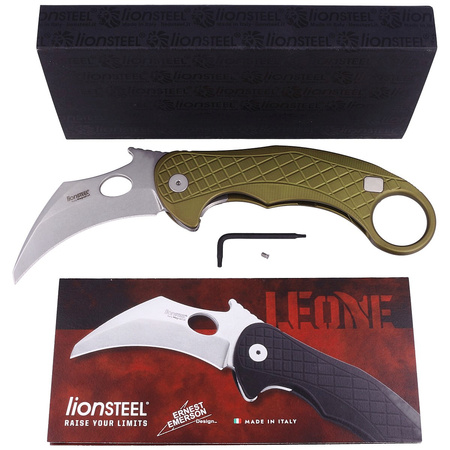 Nóż LionSteel L.E.One Karambit Green Aluminium, Stone Washed MagnaCut by Emerson Design (LE1 A GS)