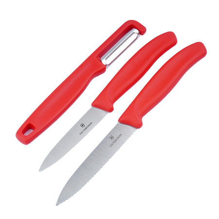 Victorinox - Zestaw noży kuchennych Swiss Classic z obieraczką - 3 elementy - Czerwone - 6.7111.31