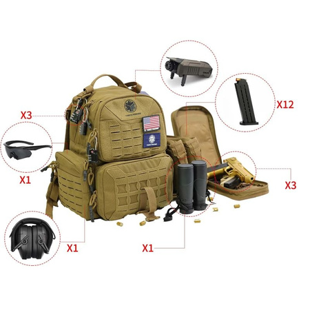 ThreePigeons - Plecak Tactical Shooting Range Backpack 40L TAN