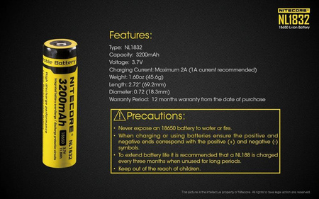 Akumulator Nitecore 18650 NL1832 3200mAh