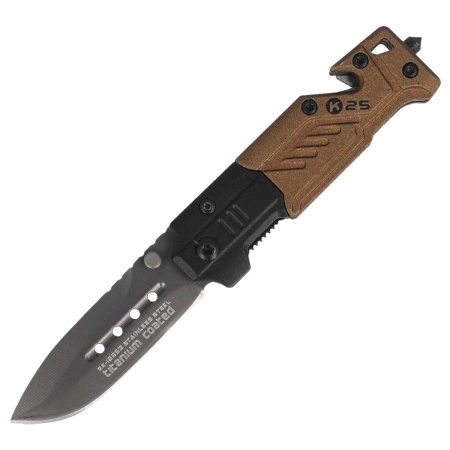 Nóż składany na szyję K25 RK-19652 Coyote Rubbered Aluminium, Titanium-Coated 7Cr17MoV